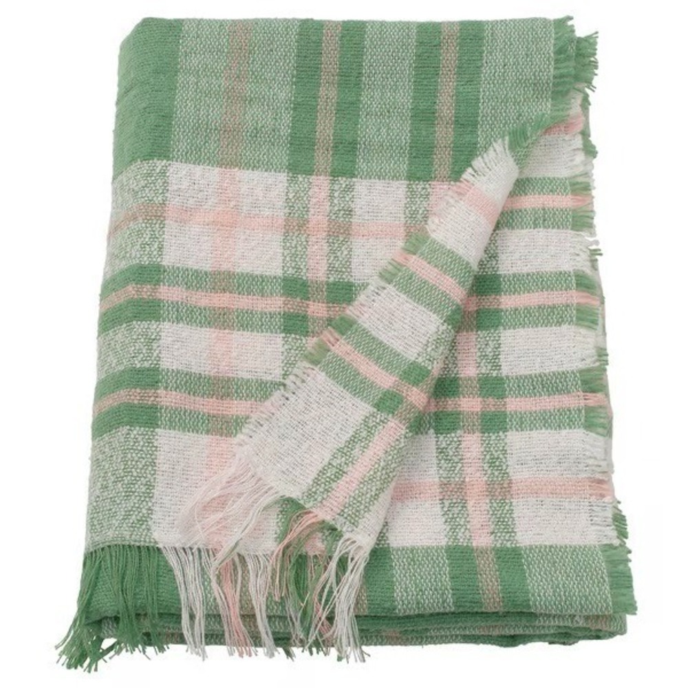 IKEA BISKOPSMOSSA Throw Green/Off-White Pink 51x67" Blanket New
